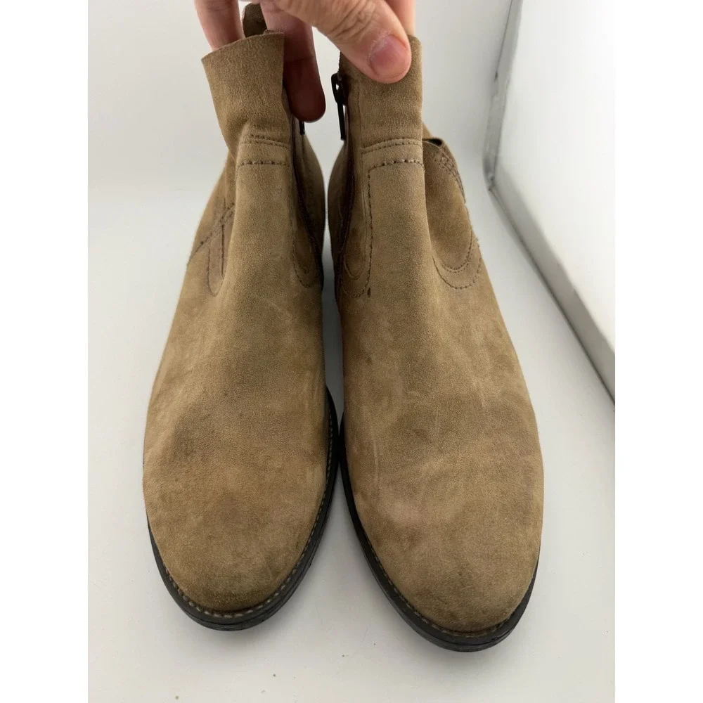 Paul Green Suede Ankle Boots 8.5 Tan Excellent Western Side‎ Zip Low Block Heel